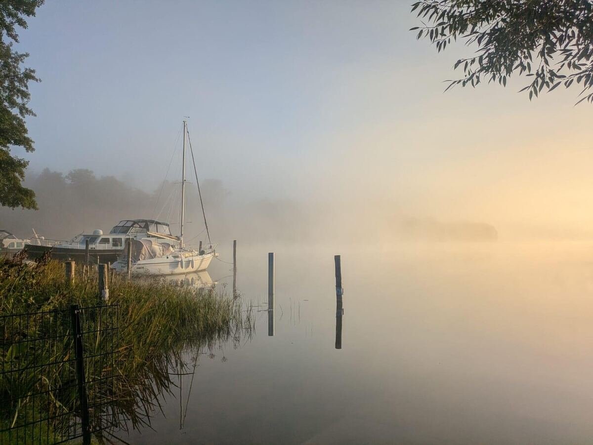 Atmosphärischer Morgennebel am Seeufer, Flecken Zechlin
